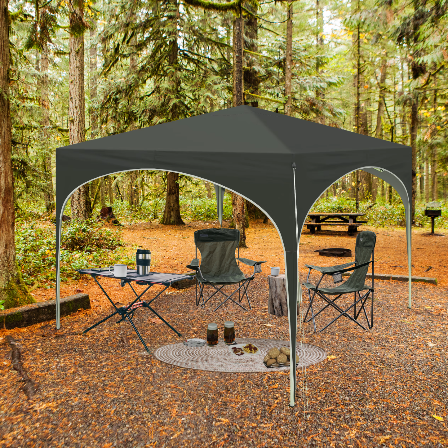Pavillon de jardin pliable et étanche 3 x 3 m avec toit en demi-cercle pour marché et extérieur